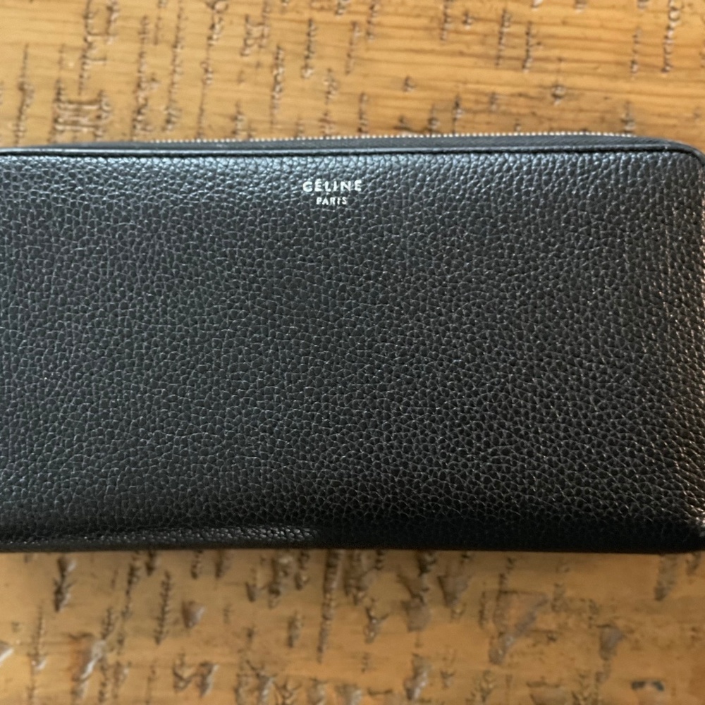 Authentic Black Leather Celine Long Wallet